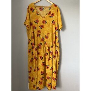YESNO Yellow Orange Sun Bleached Floral Maxi Dress Size 3X Tiered Pockets Modest